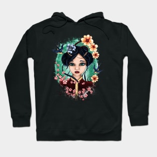 Bright geisha girl portrait, spring illustration Hoodie